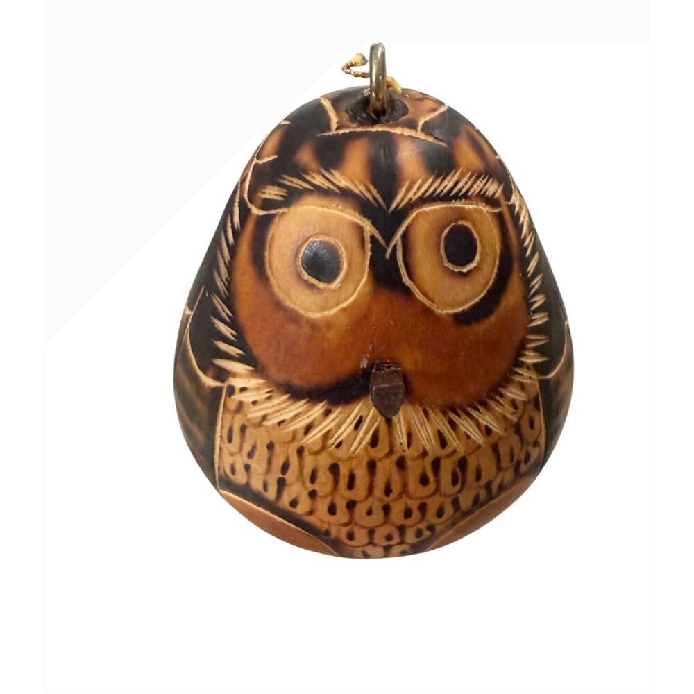 Artisan Handpainted lucuma Gourd Owl Folk Art Ornament Christmas Tree Decor